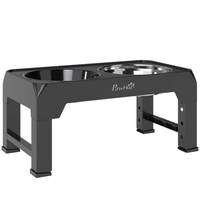 PawHut Raised Dog Bowl, Foldable Elevated Dog bowls with Slow Feeder, 4 Adjustable Heights, for Small Medium Large Breeds