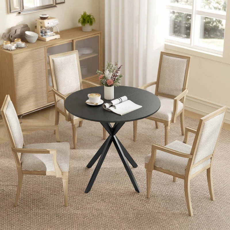 HOMCOM Runder Küchentisch, 80 cm, kompakte Tischplatte, Spanplatte, Metall, Schwarz