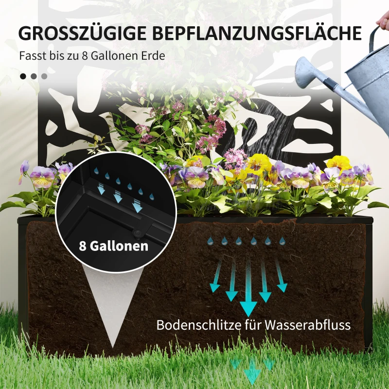 Outsunny Hochbeet mit Sichtschutzpaneel, Rankengitter, Metall, Schwarz