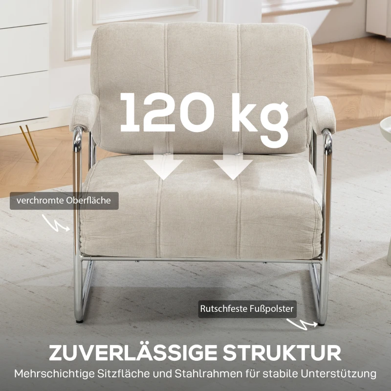 HOMCOM Moderner Sessel, Akzentstuhl mit breitem Sitz und dicker Polsterung, Chenille-Polsterstuhl fürs Wohnzimmer, Beige