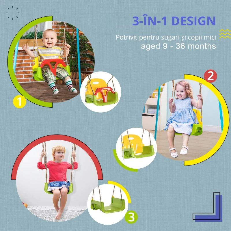 Leagan Copii 9–36 Luni – Plastic PP Rezistent & Franghie Reglabila