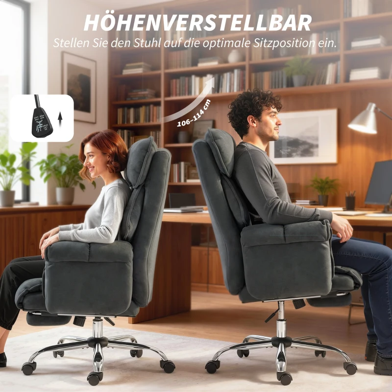 HOMCOM Bürostuhl Höhenverstellbarer Drehstuhl mit Lendenwirbelstütze, Fußstütze, Schneeflanell, 80 x 80 x 106-114 cm Dunkelgrau