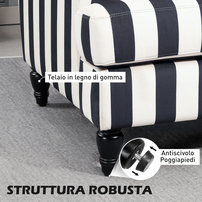 HOMCOM Poltrona da Salotto con Seduta Ampia in Velluto a Righe con Molle a S, 115x82x82 cm, Nero e Bianco