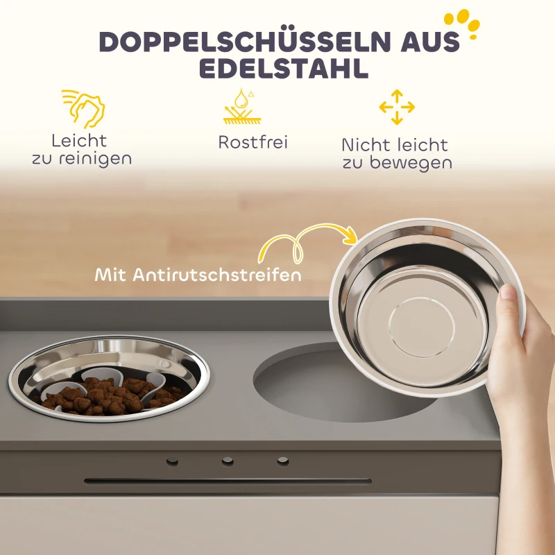 PawHut Hundenapf erhöht Futternapf mit Aufbewahrungsschrank, 2 Schüsseln mit Anti-Rutsch-Ringe, 60 x 30 x 35,5 cm, Weiß