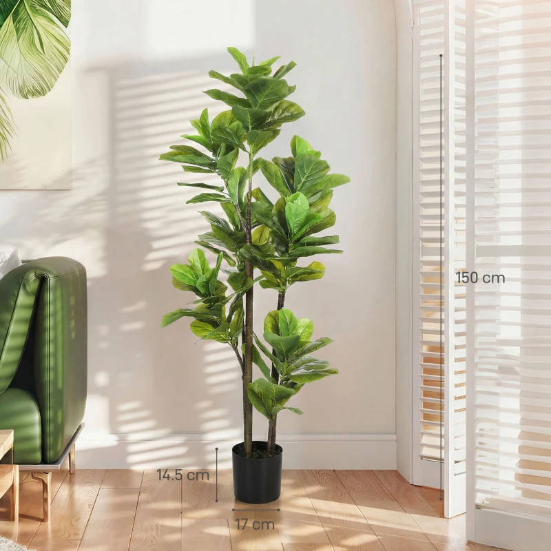 HOMCOM Set 2 piante artificiali ficus lyrata 150 cm con vaso, Verde