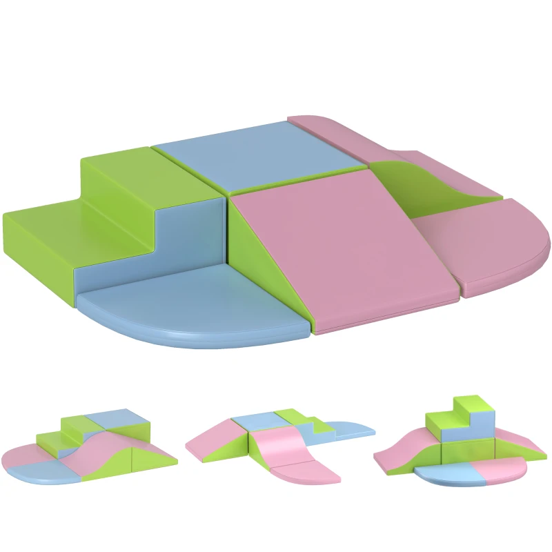 HOMCOM 6 Piece Soft Play Equipment for Kids Climb and Crawl, Pink