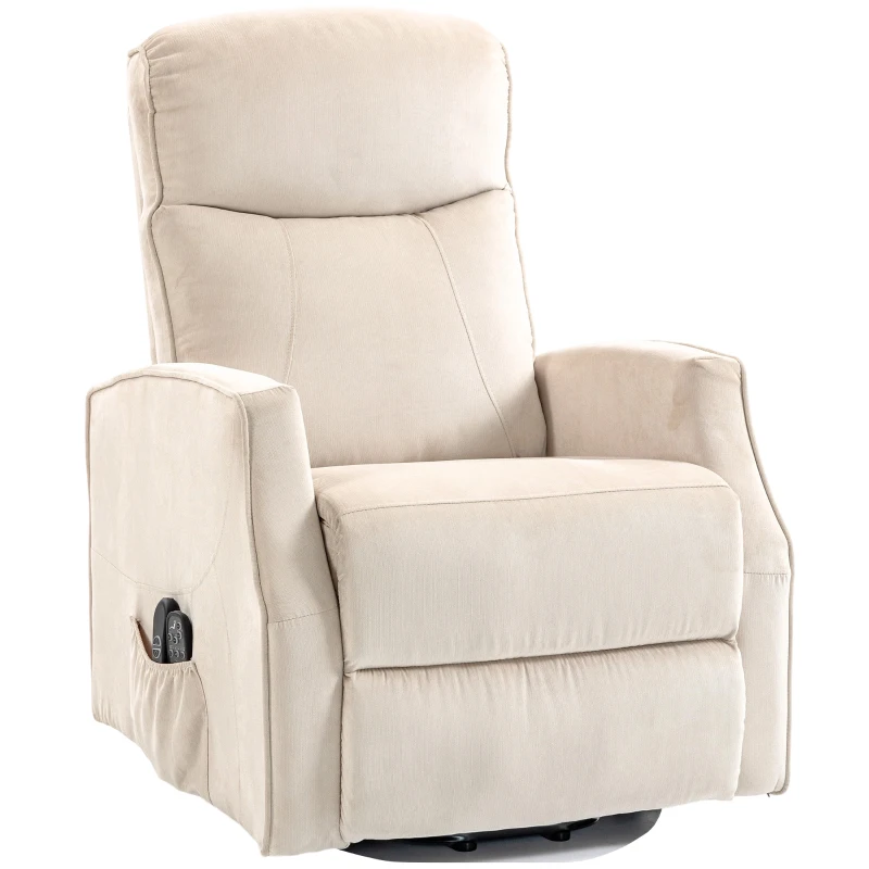 HOMCOM Sillón elevador reclinable 150° con puerto USB y reposapiés, Efecto lino, 74x92x110 cm, Blanco crema