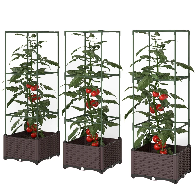 Outsunny Hochbeet mit Rankgitter 3er Set Pflanzkasten Blumenkasten mit Abflusslöchern