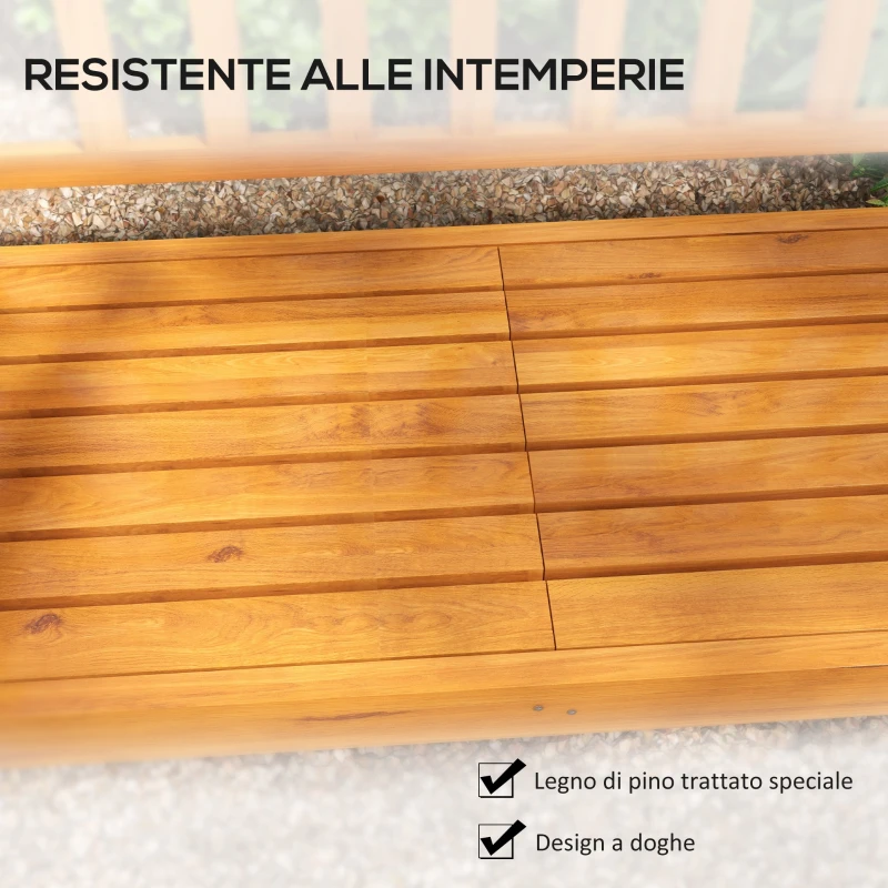 Outsunny Panchina da Giardino con Tavolino Centrale Sollevabile e Braccioli, in Legno, 153x56x91 cm, Marrone Chiaro
