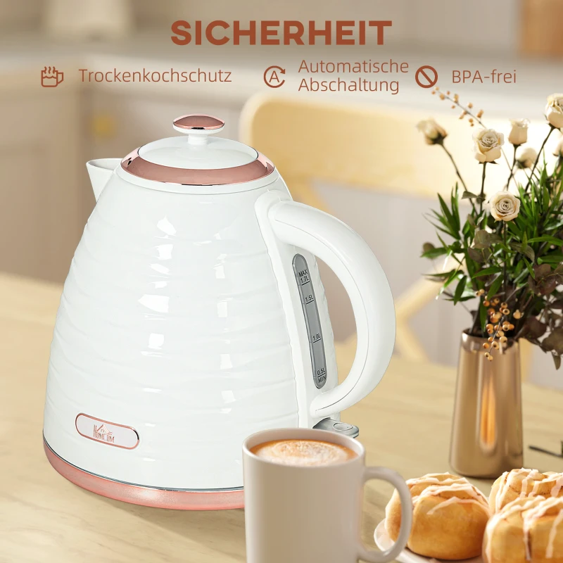 HOMCOM Elektrische Waterkoker, 1,7L, 2,2kW, Snelkookfunctie met Afneembaar Wasbaar Anti-kalkfilter