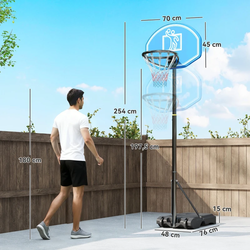 HOMCOM Canasta de Baloncesto para Exterior Altura Ajustable 160-210 cm con Ruedas y Base Rellenable 76x48x254 cm Negro