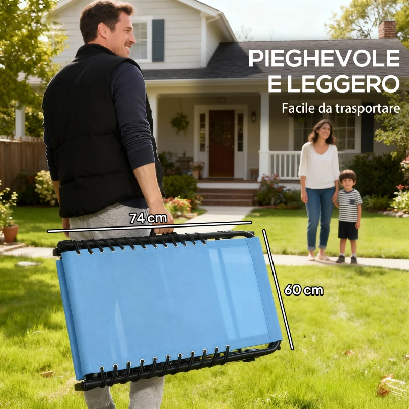 Outsunny Lettino Prendisole Pieghevole con Schienale Reclinabile in Acciaio e Tessuto a Rete, 189x58x30 cm, Blu