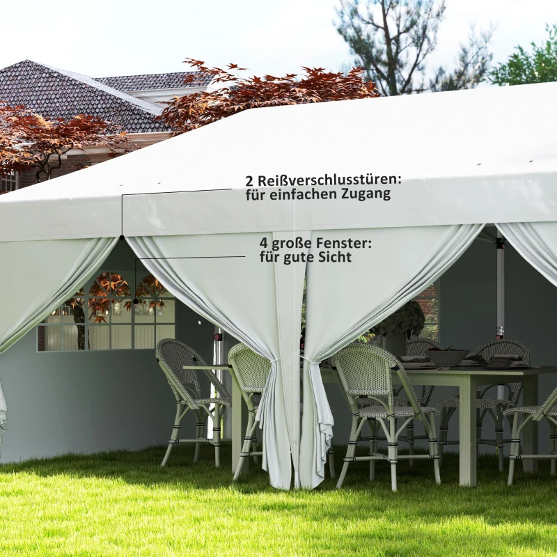 Outsunny Paviljoen ca. 6x3m stabiel winterbestendig pop-up opvouwbaar paviljoen met raam ritsdeur zijwanden UV-bescherming