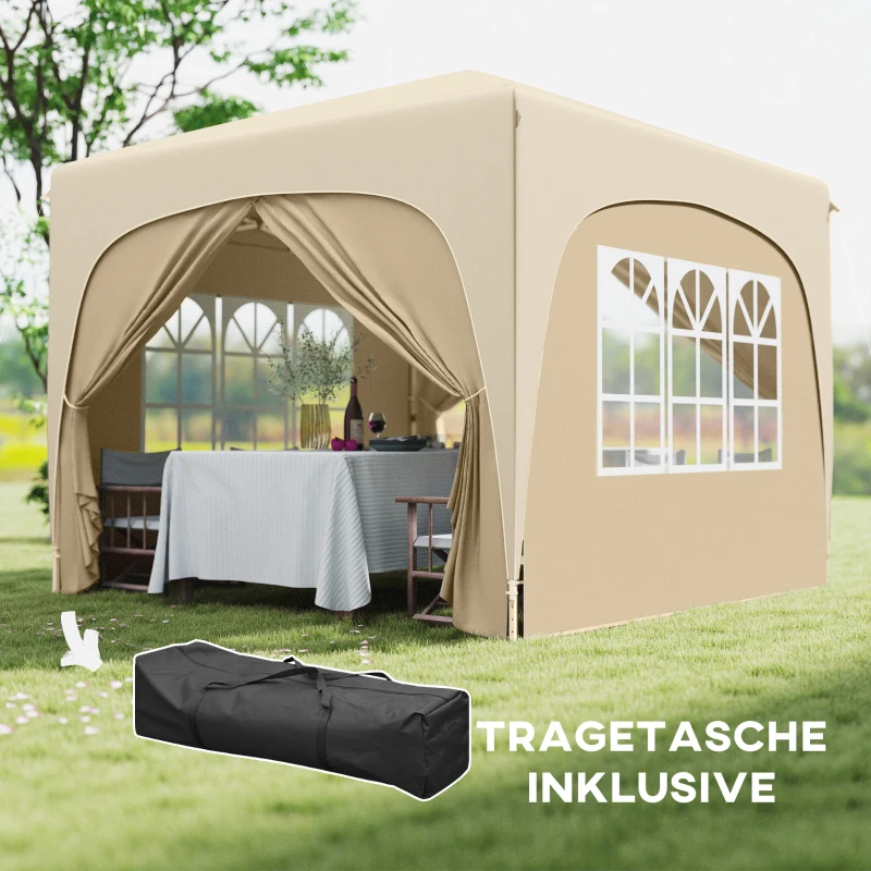 Outsunny 3 x 3 m Pavillon, Pop-up Gartenzelt mit Seitenwänden und Tragetasche, UPF50+, höhenverstellbar, Sand(m-7)