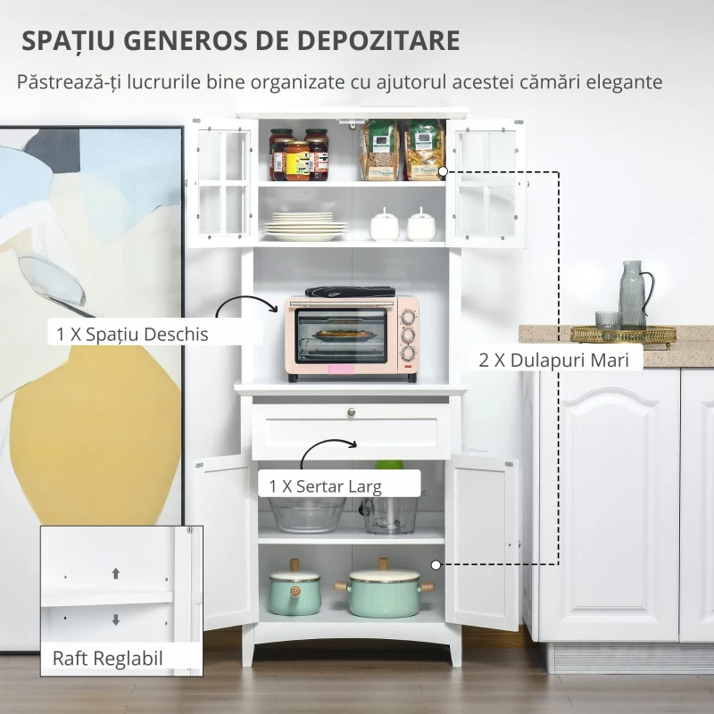 Homcom Dulap inalt 68×40×164 cm – Compartimente si Rafturi pentru Bucatarie(m-5)