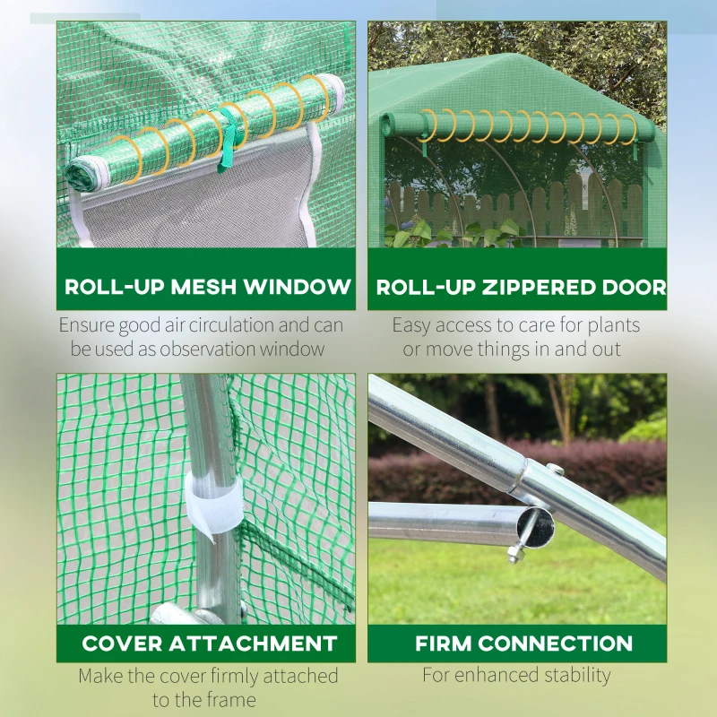 Outsunny Walk-in Polytunnel Garden Greenhouse, Outdoor Mesh Door Greenhouse with PE Cover and 6 Windows, 3.5 x 3 x 2m, Green