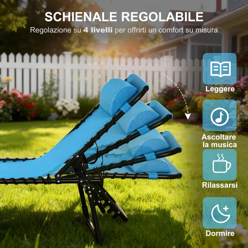 Outsunny Lettino Prendisole Pieghevole con Schienale Reclinabile in Acciaio e Tessuto a Rete, 189x58x30 cm, Blu