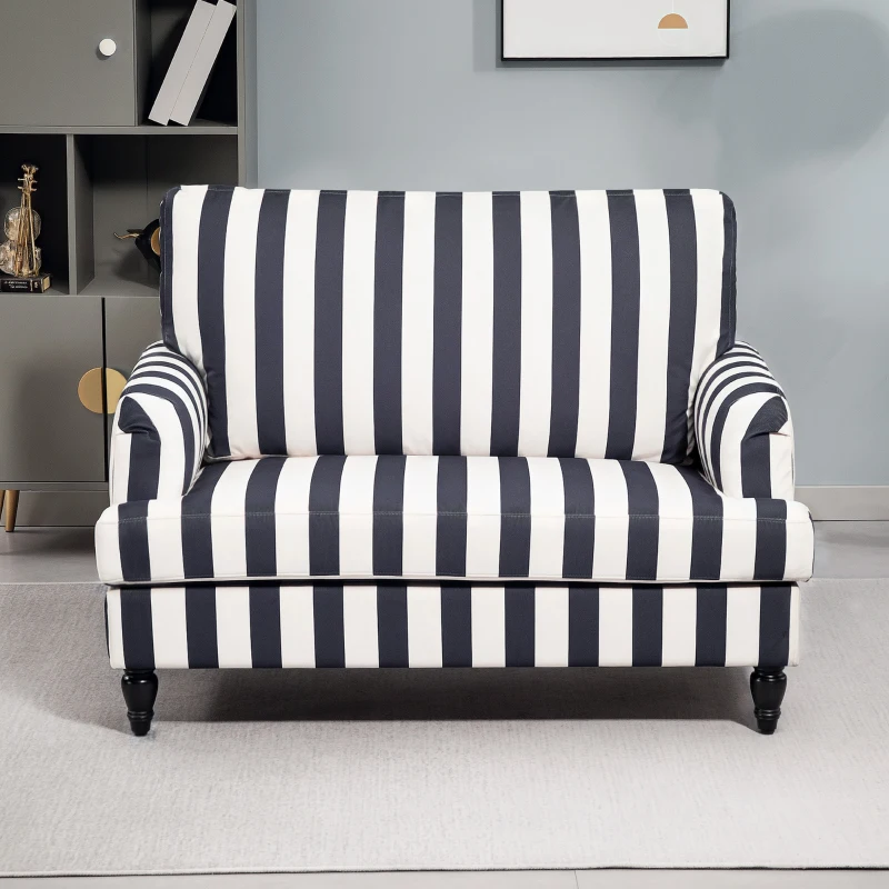 HOMCOM Poltrona da Salotto con Seduta Ampia in Velluto a Righe con Molle a S, 115x82x82 cm, Nero e Bianco