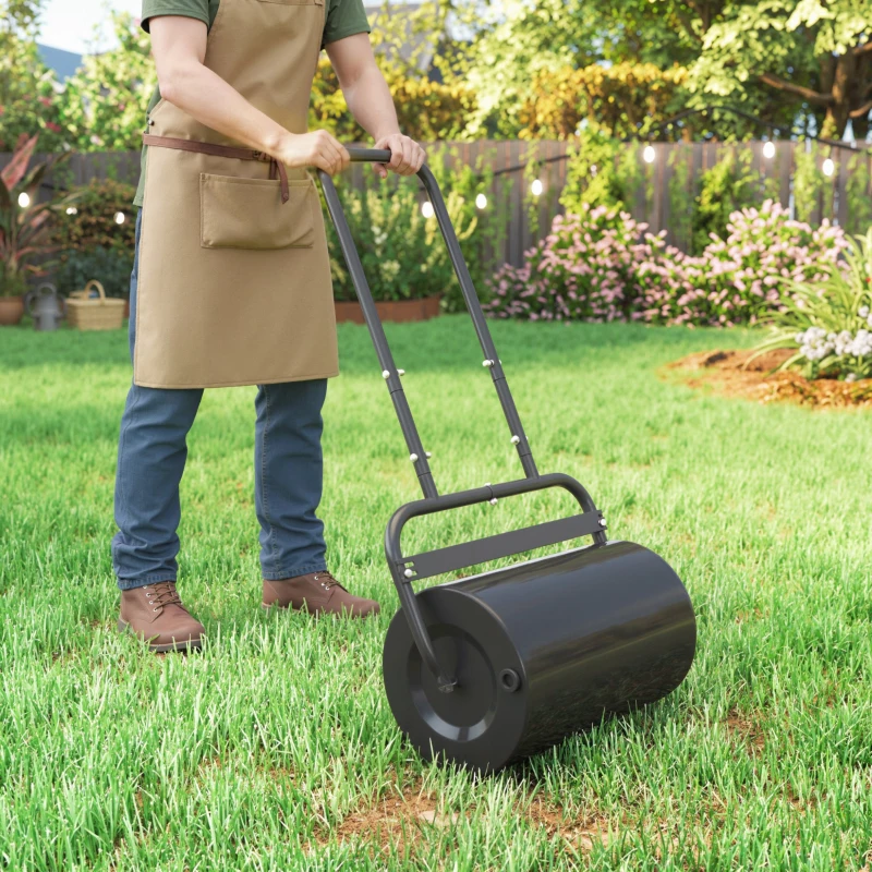 Outsunny Rodillo para Césped de 38L Relleno de Arena o Agua con Mango en U para Jardín Granja Negro