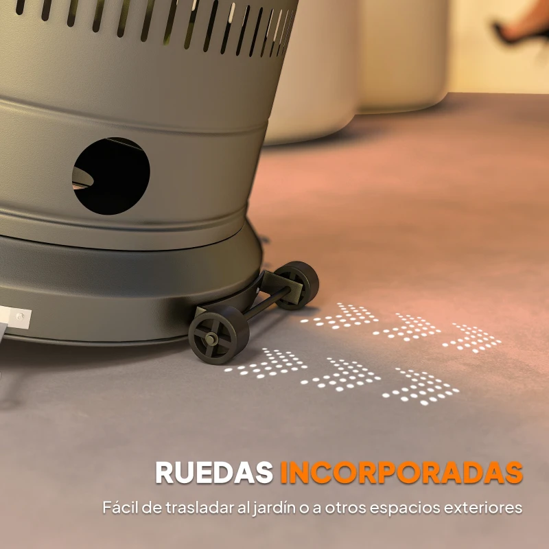 Outsunny Estufa de Gas Butano Portátil 13000W con Sistema Antivuelco Encendido Piezoeléctrico y Ruedas 82x82x222 cm Gris