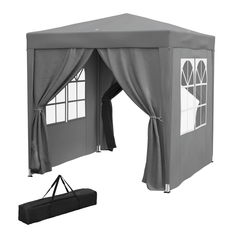 Outsunny Gazebo Pieghevole 2x2 m con 4 Pareti Rimovibili in Metallo e Poliestere, Grigio