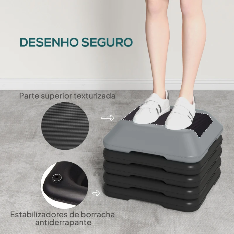 SPORTNOW Step para Fitness Stepper Antiderrapante com Altura Ajustável de 10/15/20/25/30 cm Suporta até 150 kg Cinzento