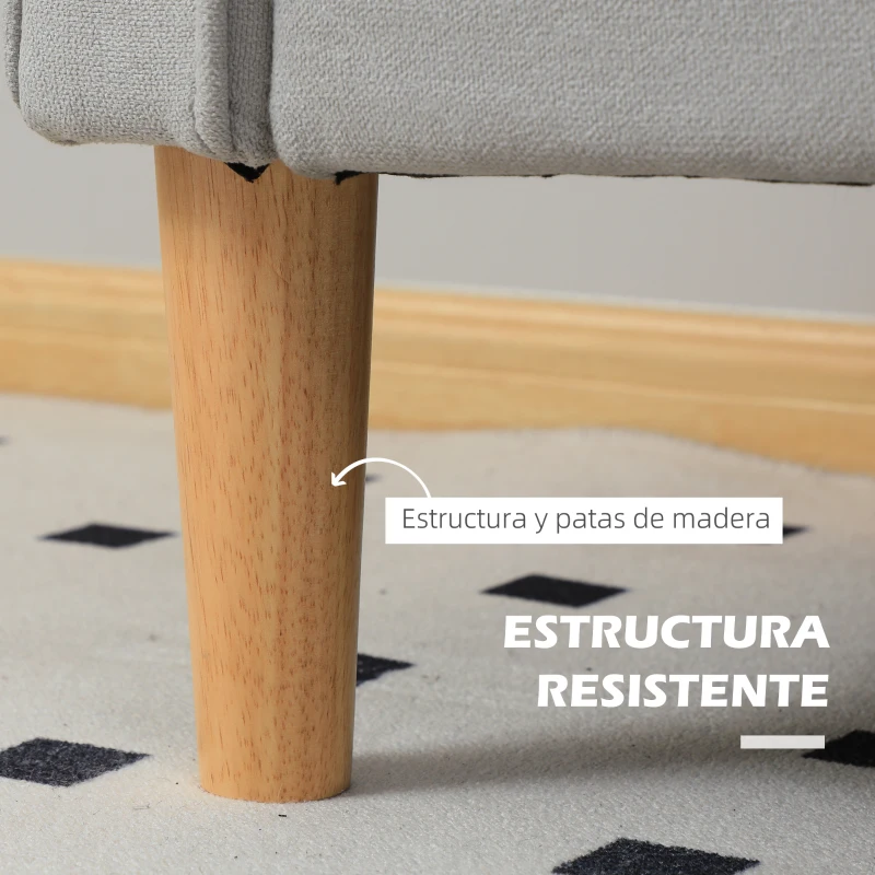 HOMCOM Sofá de 2 Plazas con Espacio de Almacenamiento Patas de Madera Respaldo Capitoné 117x62x78 cm Gris Claro