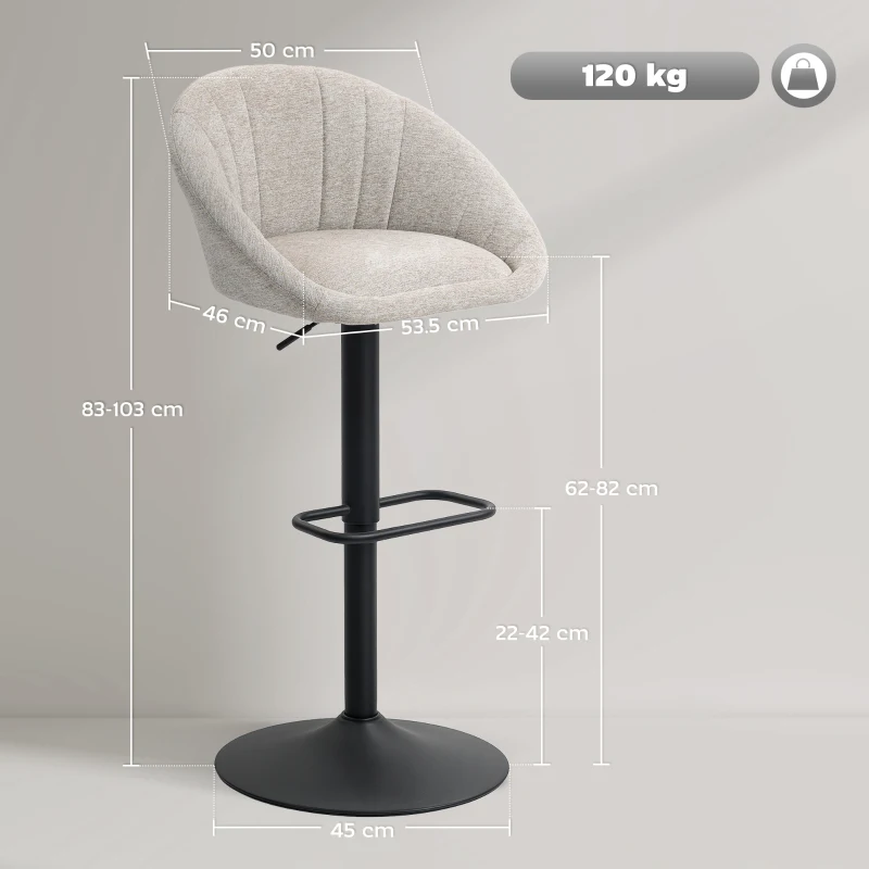 HOMCOM Set 2 Sgabelli da Bar con Altezza Regolabile, Seduta Girevole in Tessuto e Poggiapiedi, Beige