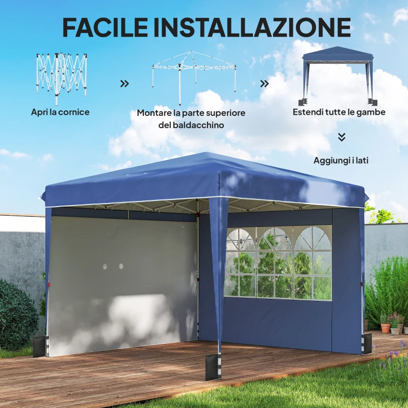 Outsunny Gazebo Pieghevole 3x3 m con Pareti e Altezza Regolabile, Protezione UV 50+, Blu Scuro