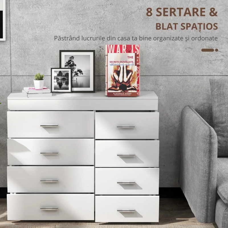 HOMCOM Comoda pentru Casa si Birou in Lemn, Alb, 90x35x73cm(m-5)