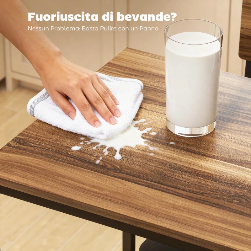 HOMCOM Tavolo da Bar a 3 Ripiani e 2 Sgabelli con Poggiapiedi e Schienale, in Legno e Acciaio, Nero e color Noce