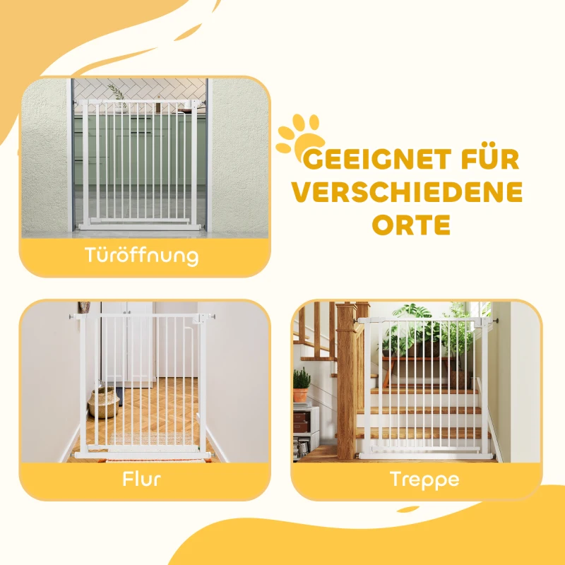 PawHut Traphekje afzethek zonder boren met automatische sluiting voor kinderen keuken trap 76-80 x 76 cm wit