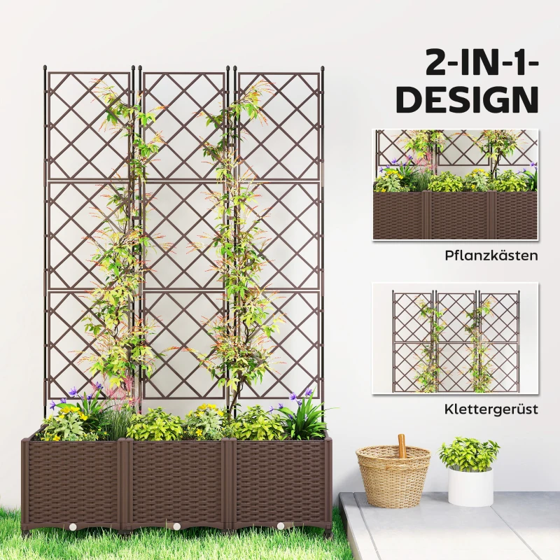 Outsunny Klimrek met plantenbak bloembak met zelfbewateringssysteem 120 x 40 x 192 cm bruin