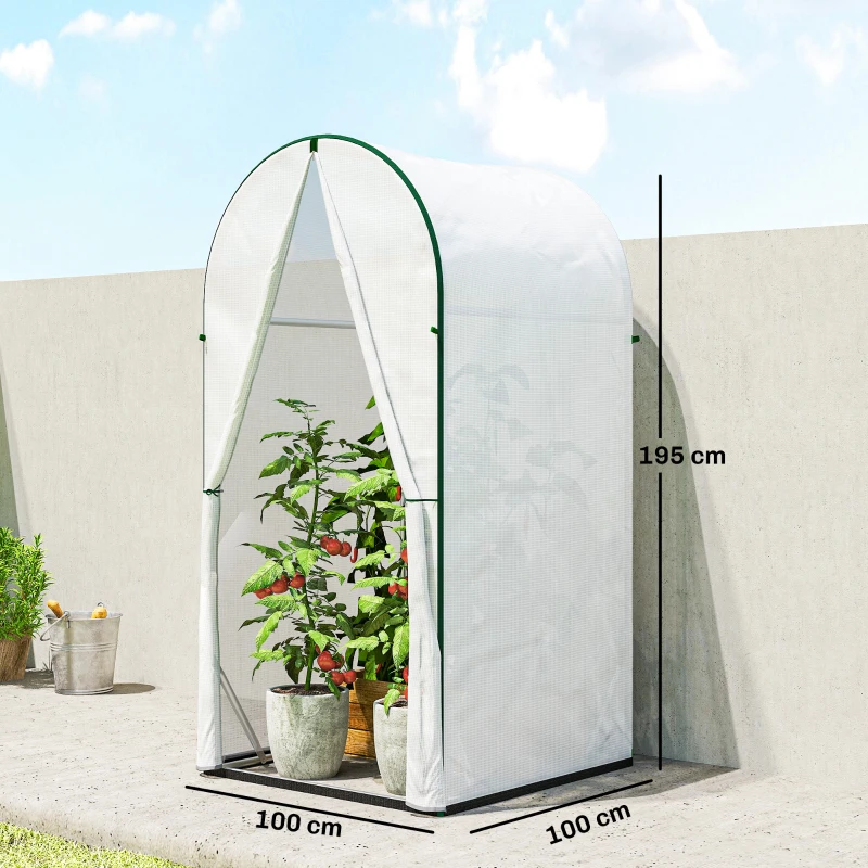 Outsunny Mini Greenhouse, Portable Green House with Roll-Up Door, PE Base, Small Greenhouse, 100 x 100 x 195 cm, White