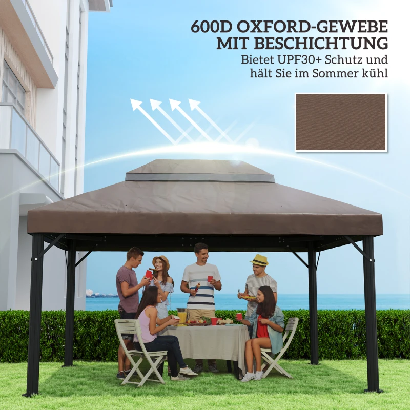 Outsunny hoes voor tuinprieel 3x4 m, 2-laags, van Oxford-stof 600D met afvoeropeningen, koffie