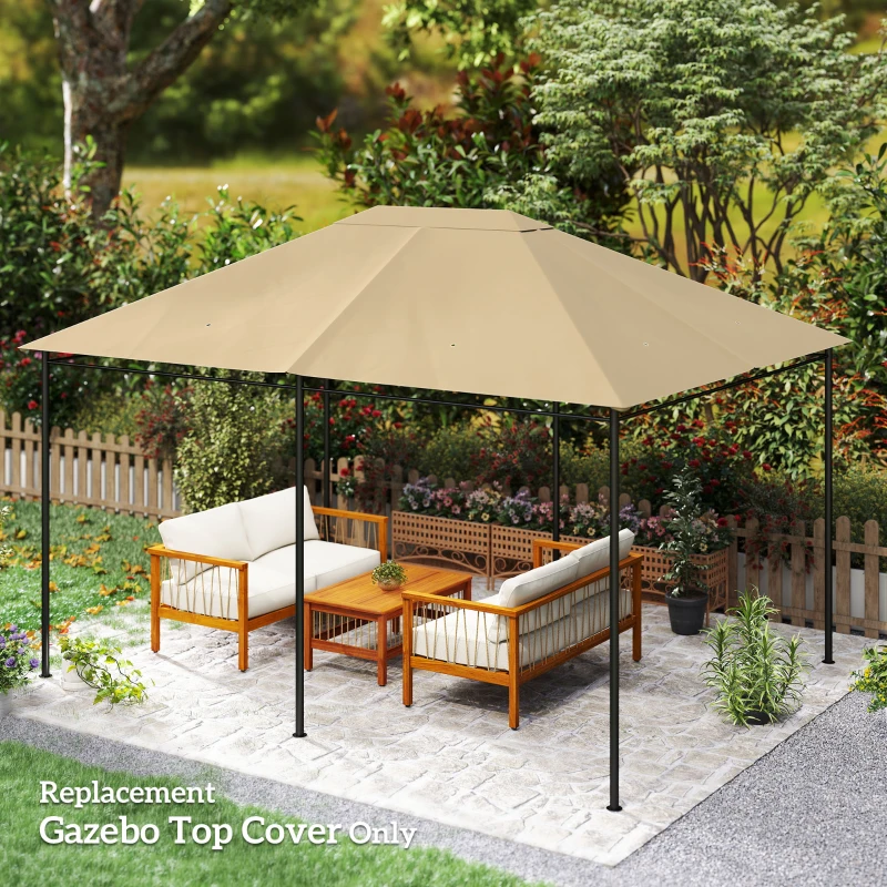Outsunny 3 x 4m Gazebo Canopy Replacement Cover, Gazebo Roof Replacement (TOP COVER ONLY), Khaki