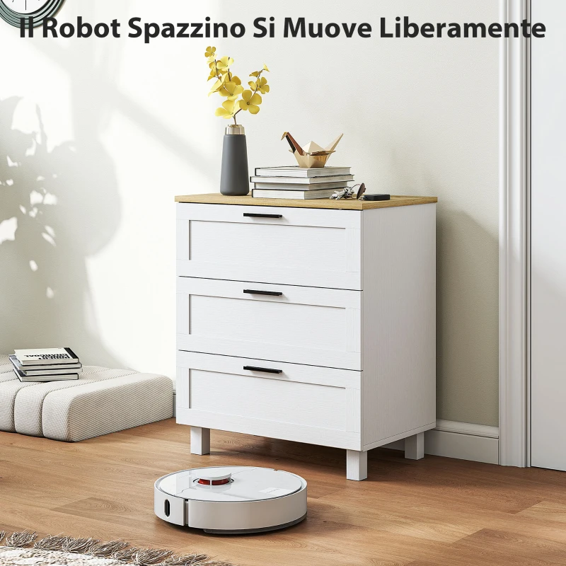 HOMCOM Cassettiera 3 Cassetti Moderna in Legno, 60x38x71 cm, Bianca e color Legno