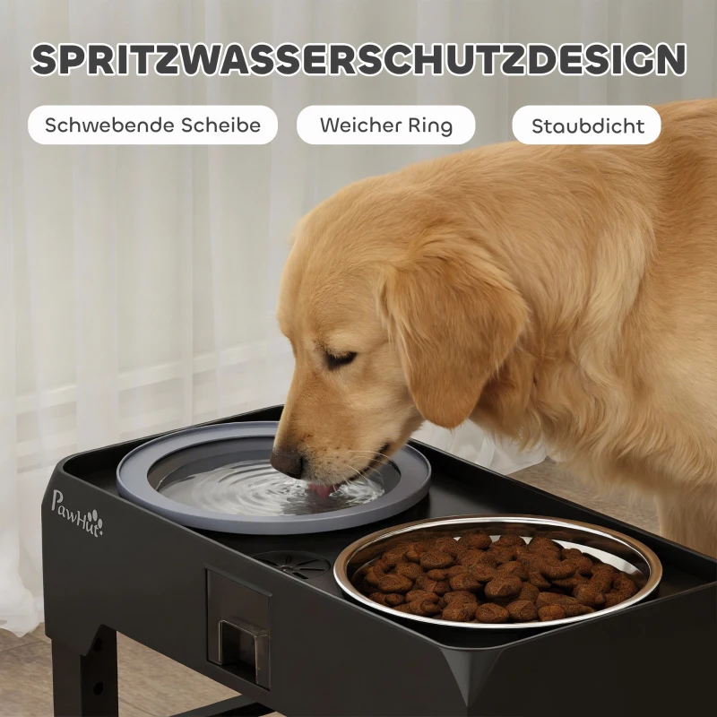 PawHut Verhoogde Hondenbak Hoogteverstelbaar Voerbak met Waterbak en 2 RVS kommen voor kleine tot grote honden Zwart