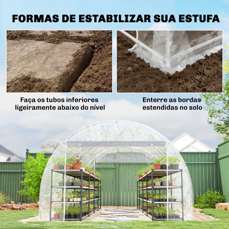 Outsunny Estufa Túnel de Jardim 18 m² Estufa Túnel 296x597x199 cm Estrutura em Aço Galvanizado Capa PE 150 g/m² Transparente