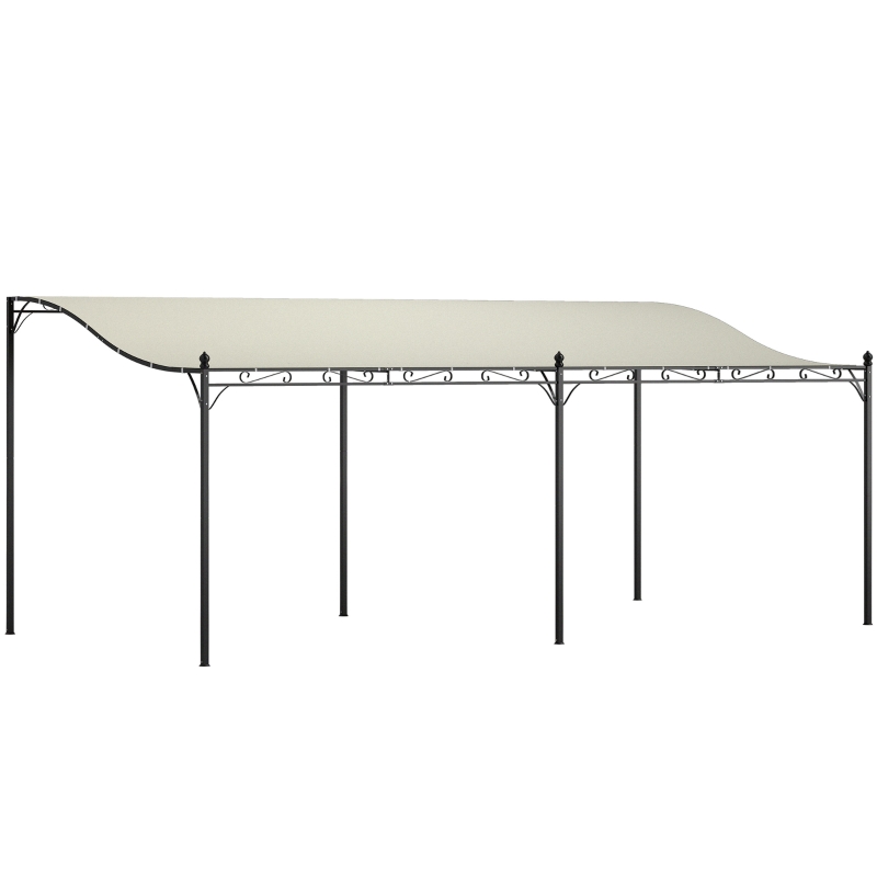 Outsunny Pergola da parete con tetto inclinato, 3x6 m, Bianco crema
