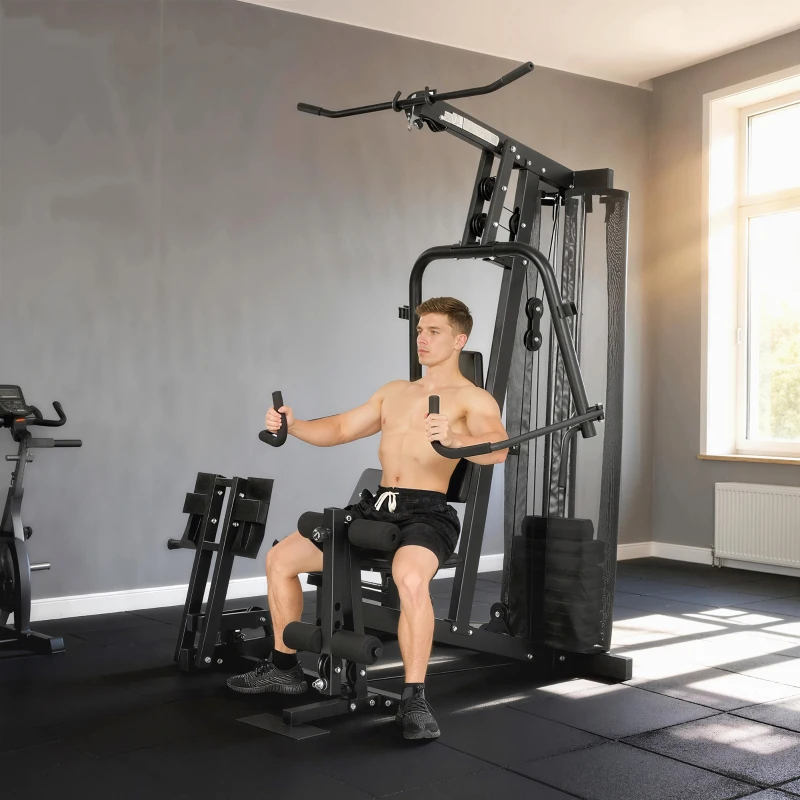 SPORTNOW Station de musculation Fitness avec tirage latéral, barre butterfly, poids 65 kg, câble, jusqu'à 120 kg