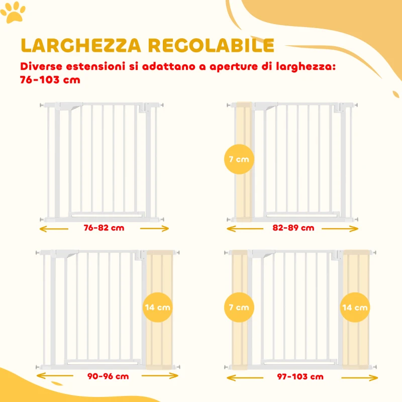 PawHut Cancellino di Sicurezza per Bambini e Animali, Chiusura Automatica e Montaggio a Pressione, 76-103x76 cm, Bianco