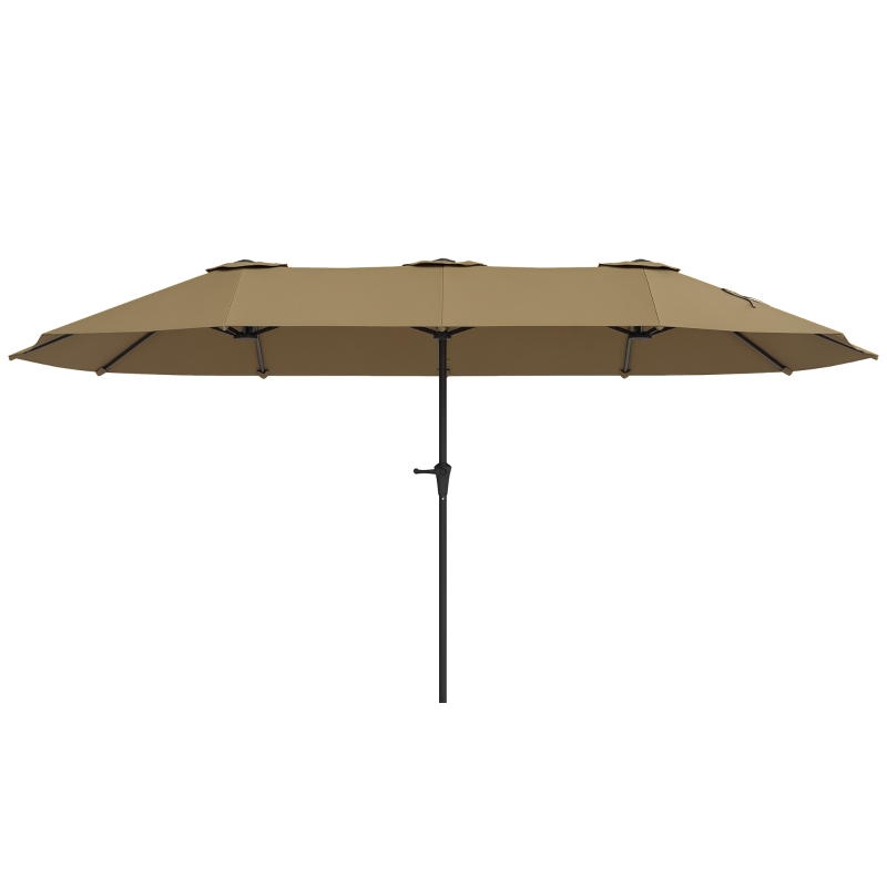 Outsunny Umbrelă Dublă 4x2,2 m Umbrelă Terasă Exterioară cu Manivelă Manuală Impermeabilă și Protecție UV30+ Cafeniu