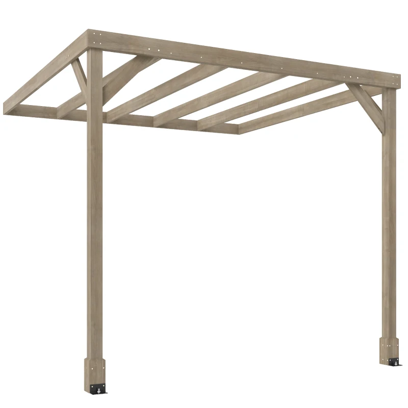 Outsunny Lean-To Wooden Pergola Kit, Decorative Garden Gazebo with Stable Structure and Concrete Anchors, 2.4 x 2.4m, Light Brown