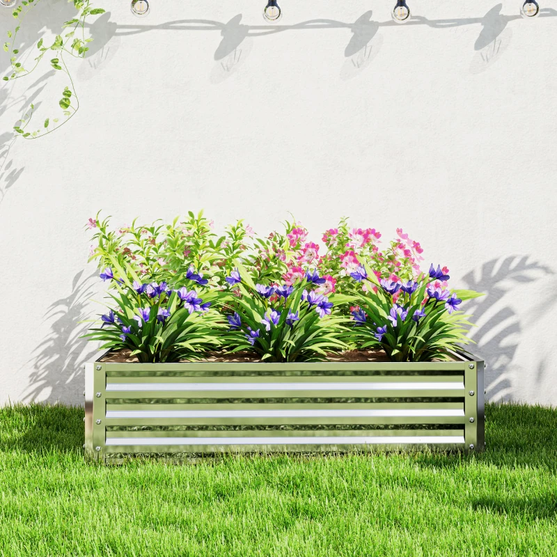Outsunny Square Raised Garden Bed Box with Weatherized Steel Frame for Vegetables, Flowers, & Herbs, 120 x 120 x 30cm, Silver Tone