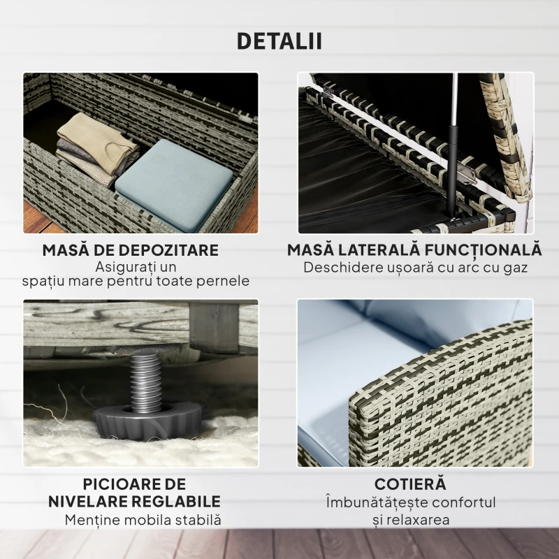 Outsunny Set de mobilier de gradina din ratan de 6 piese, canapea si 2 fotolii tapitate pentru 7 persoane, bej