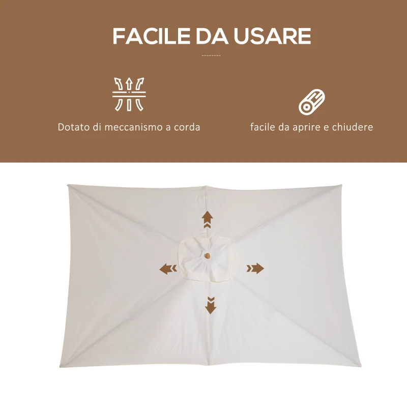 Outsunny Ombrellone 2x3 m da Giardino Impermeabile, in Legno e Poliestere 180G, Beige