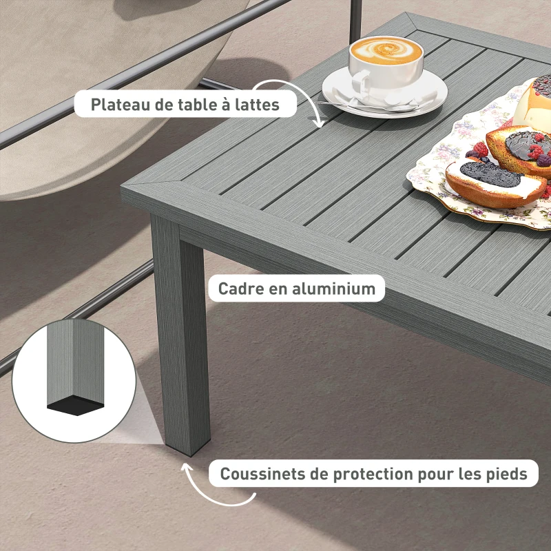 Outsunny Table basse rectangulaire plateau à lattes pour intérieur/extérieur en aluminium, 100 x60 x37 cm gris