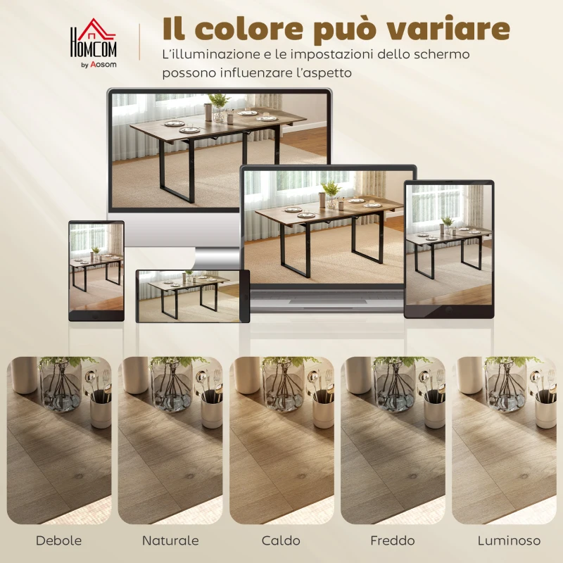 HOMCOM Tavolo da Pranzo Industriale per 6-8 Persone con Ribalta Rotonda, in Legno e Acciaio, 180x80x75 cm