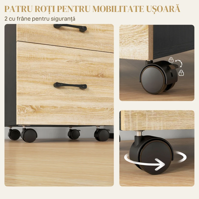 Homcom Dulap Vertical Fisiere – Mobil cu 3 Sertare & Bara Reglabila